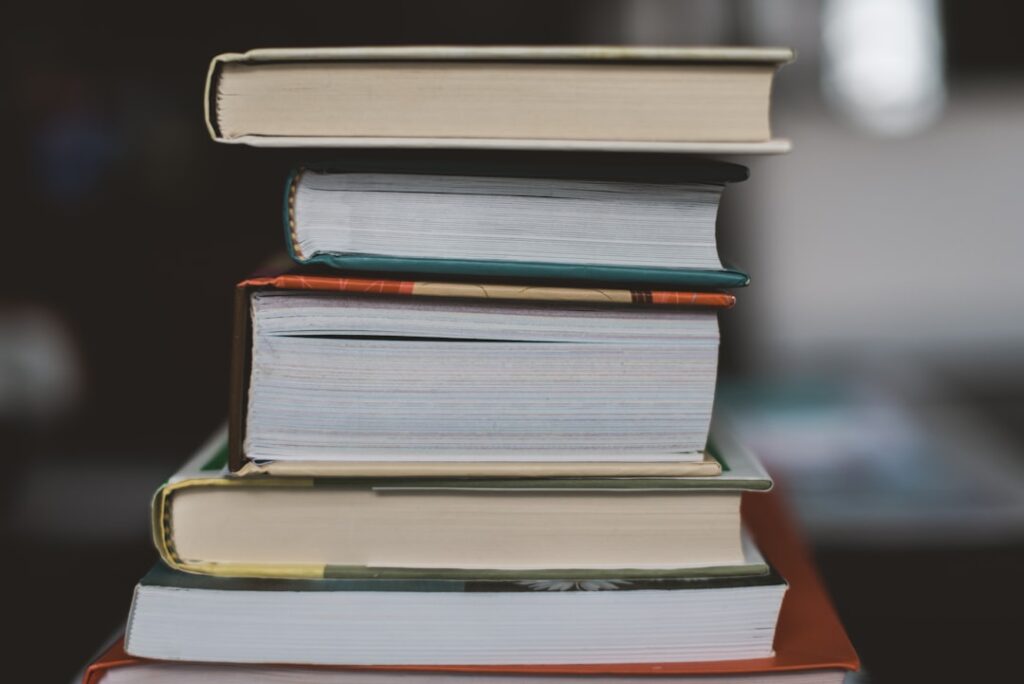 Stack of books representing public education