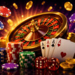 A colorful assortment of gaming chips, cards, and a roulette wheel, symbolizing gaming categories